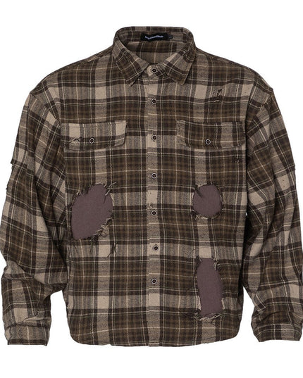 TALKLESSFASHION Plaid Trendy Hole & Patch shirt—2115