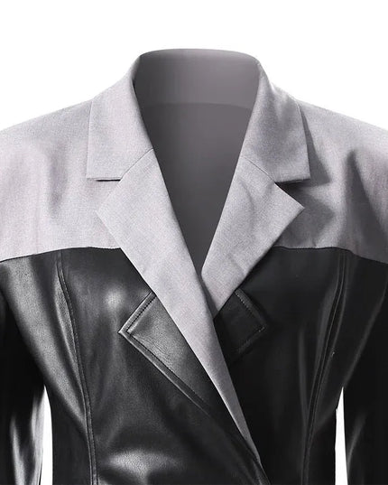 TALKLESSFASHION PU Leather Spliced Blazer Jacket