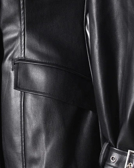 TALKLESSFASHION PU Leather Spliced Blazer Jacket