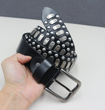 TALKLESSFASHION Punk Neutral Rivet Men's and Women's Belts Trendy Personality Knight Cowhide Belt American Light Luxury Decorative Belt