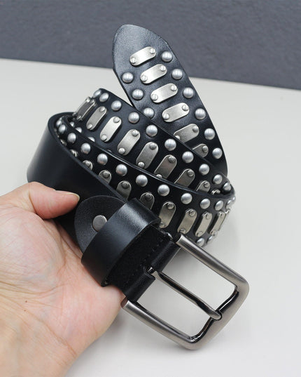 TALKLESSFASHION Punk Neutral Rivet Men's and Women's Belts Trendy Personality Knight Cowhide Belt American Light Luxury Decorative Belt