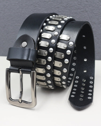 TALKLESSFASHION Punk Neutral Rivet Men's and Women's Belts Trendy Personality Knight Cowhide Belt American Light Luxury Decorative Belt