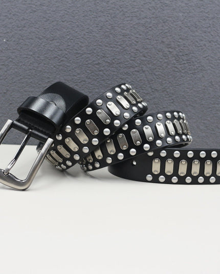 TALKLESSFASHION Punk Neutral Rivet Men's and Women's Belts Trendy Personality Knight Cowhide Belt American Light Luxury Decorative Belt