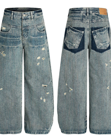 TALKLESSFASHION Punk ripped distressed washed jeans