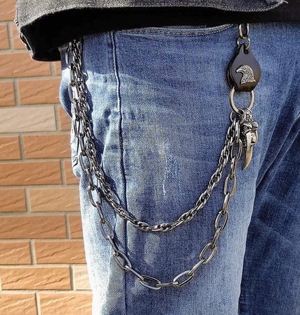 TALKLESSFASHION Punk trouser chainsMen's metallic jeans accessoriesAmerican waist chains, hip-hop trendy embellishments, statement pants, eagle claw charms