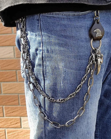 TALKLESSFASHION Punk trouser chainsMen's metallic jeans accessoriesAmerican waist chains, hip-hop trendy embellishments, statement pants, eagle claw charms