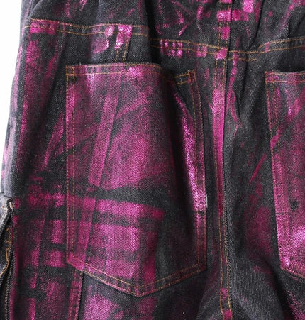 TALKLESSFASHION Purple Bronzing Wide-Leg Cargo Jeans