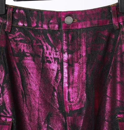 TALKLESSFASHION Purple Bronzing Wide-Leg Cargo Jeans