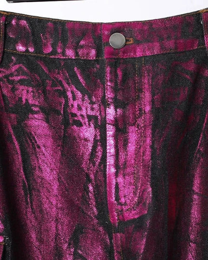 TALKLESSFASHION Purple Bronzing Wide-Leg Cargo Jeans
