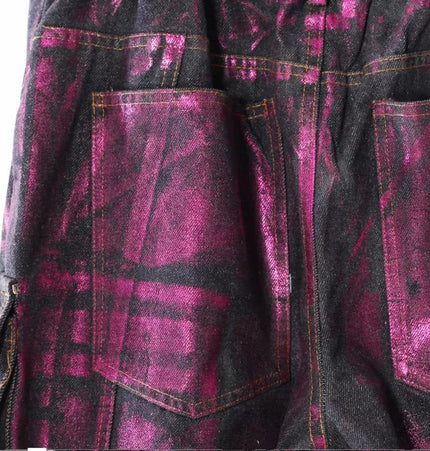 TALKLESSFASHION Purple Bronzing Wide-Leg Cargo Jeans
