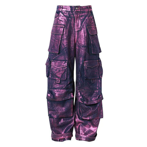 THETLSTUDIO Purple Bronzing Wide-Leg Cargo Jeans