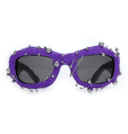 TALKLESSFASHION purple European and American street punk rivet metal design sense color European and American sunglasses fashionable trend face small glasses