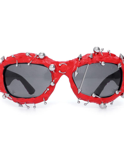 TALKLESSFASHION red European and American street punk rivet metal design sense color European and American sunglasses fashionable trend face small glasses