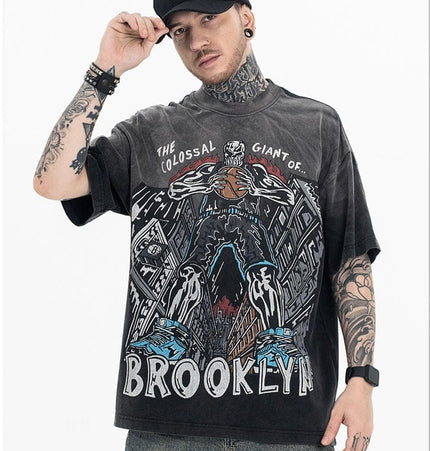 TALKLESSFASHION Retro Black / L Dyed Retro Printed T-Shirt —- 7090