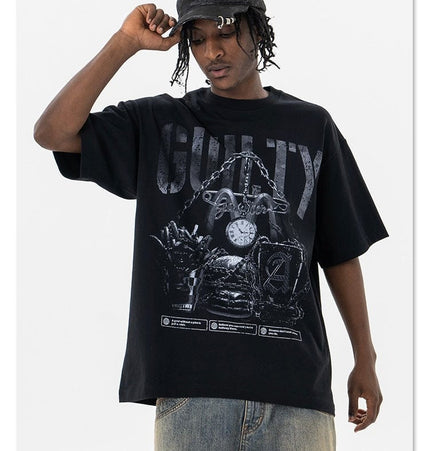 TALKLESSFASHION Retro Black / L Retro vintage street Printing T-Shirt —- 7091