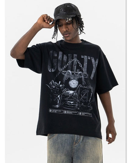TALKLESSFASHION Retro Black / L Retro vintage street Printing T-Shirt —- 7091