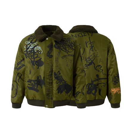 TALKLESSFASHION Retro Graffiti Aviator Jacket