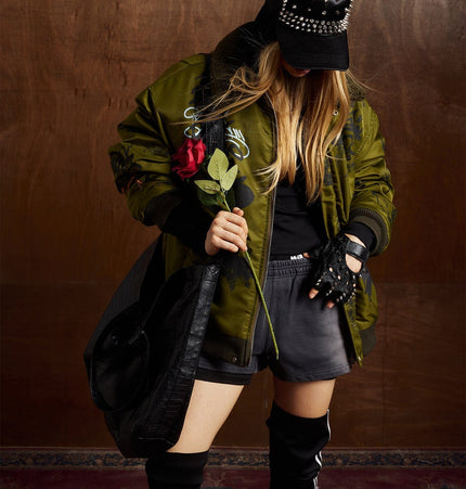 TALKLESSFASHION Retro Graffiti Aviator Jacket