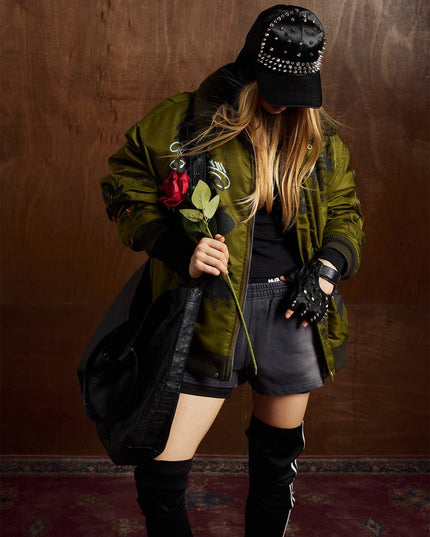 TALKLESSFASHION Retro Graffiti Aviator Jacket