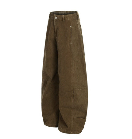 TALKLESSFASHION Retro loose silhouette scimitar pants men's save design pocket washing distressed casual wide-leg floor-length pants trend