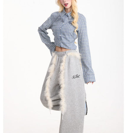 TALKLESSFASHION Retro plush belt sweatpants, women's casual loose wide-legged dancing, lazy wind, mopping the floor, slimming jazz style scimitar pants
