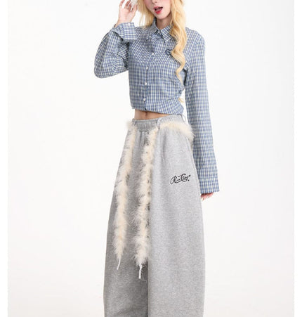 TALKLESSFASHION Retro plush belt sweatpants, women's casual loose wide-legged dancing, lazy wind, mopping the floor, slimming jazz style scimitar pants