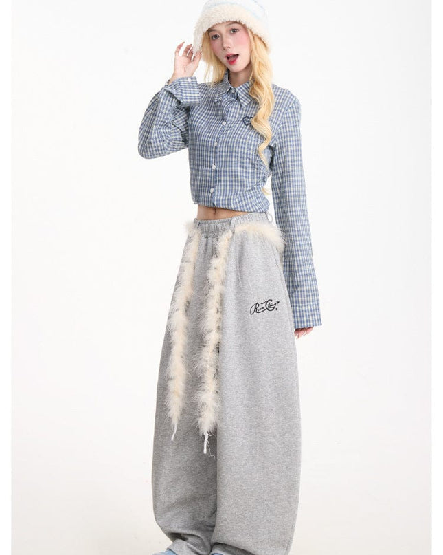 TALKLESSFASHION Retro plush belt sweatpants, women's casual loose wide-legged dancing, lazy wind, mopping the floor, slimming jazz style scimitar pants