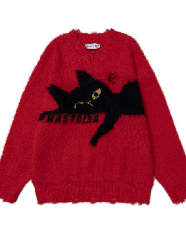 TALKLESSFASHION Retro Sleeping Cat Sweater—1811