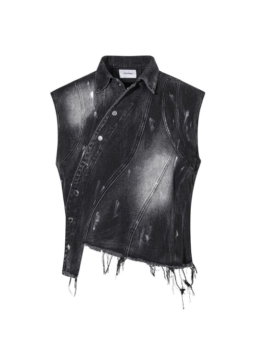 THETLSTUDIO Retro Slim Ethnic Denim Vest