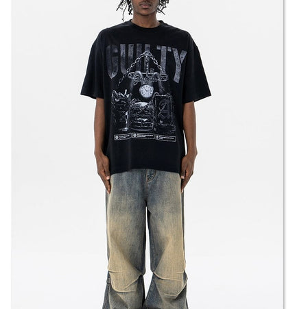TALKLESSFASHION Retro vintage street Printing T-Shirt —- 7091