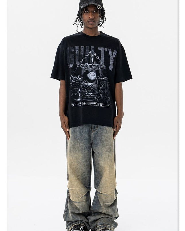TALKLESSFASHION Retro vintage street Printing T-Shirt —- 7091