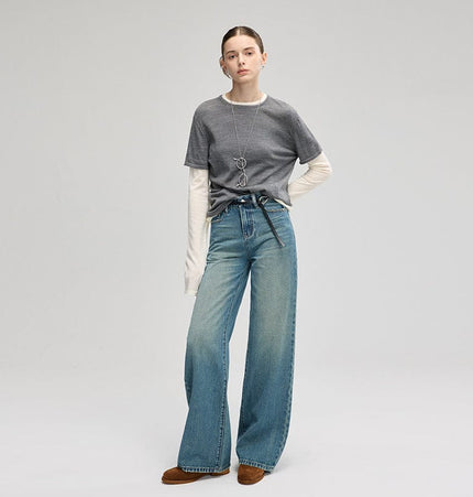 TALKLESSFASHION Retro Wide-Leg Denim Elegance