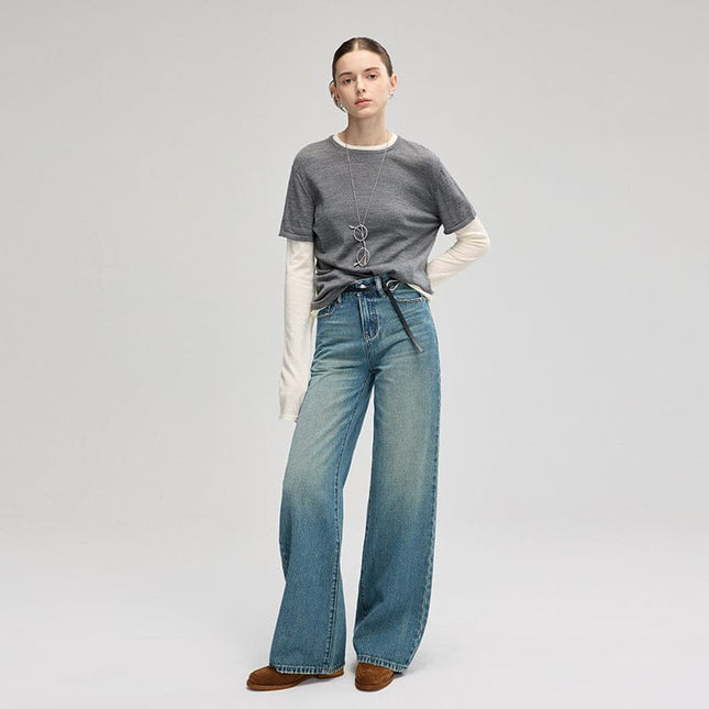 TALKLESSFASHION Retro Wide-Leg Denim Elegance