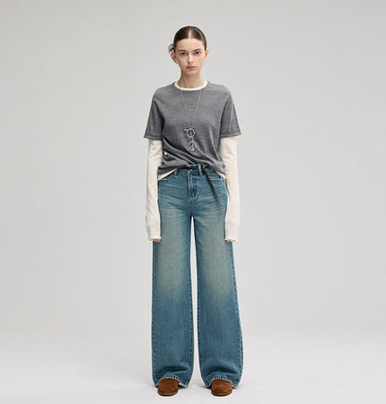 TALKLESSFASHION Retro Wide-Leg Denim Elegance