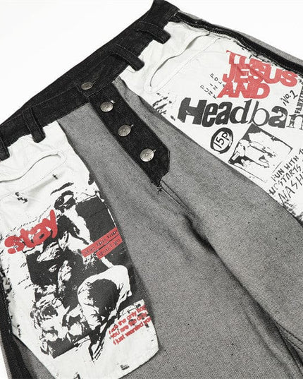 TALKLESSFASHION reversed, wearing large pocket printed jeans