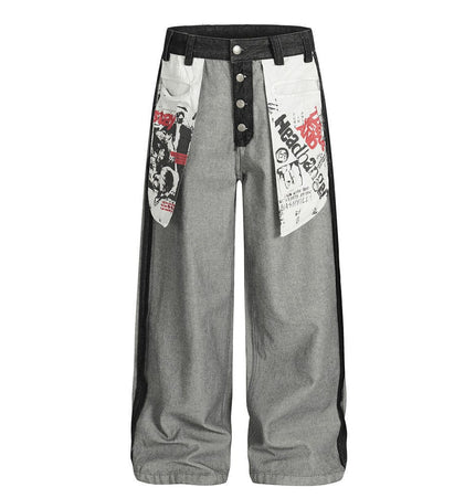 TALKLESSFASHION reversed, wearing large pocket printed jeans
