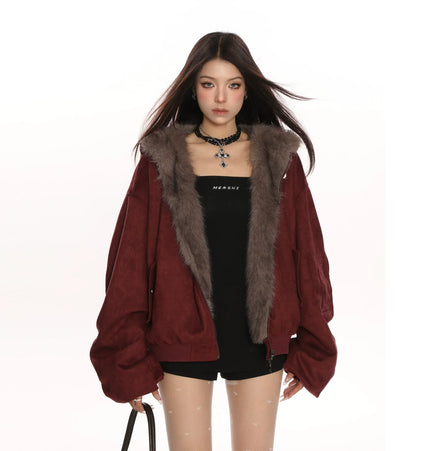 TALKLESSFASHION Reversible Suede Faux Fur Jacket