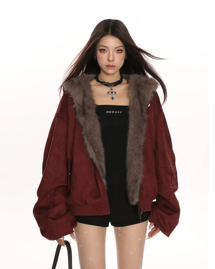 TALKLESSFASHION Reversible Suede Faux Fur Jacket
