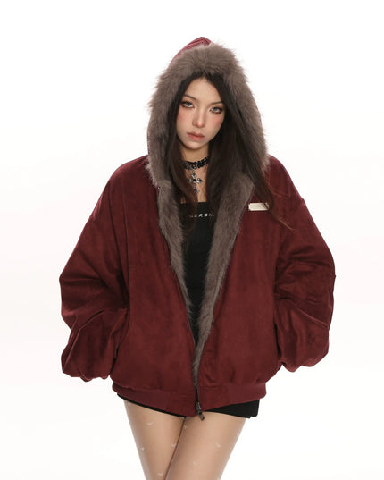 TALKLESSFASHION Reversible Suede Faux Fur Jacket