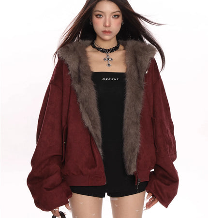 TALKLESSFASHION Reversible Suede Faux Fur Jacket