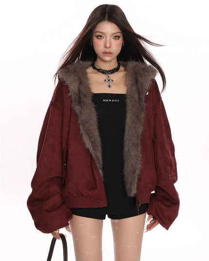 TALKLESSFASHION Reversible Suede Faux Fur Jacket