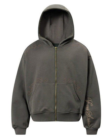 TALKLESSFASHION Rivet Zipper Unisex Hoodie Sweater—2251