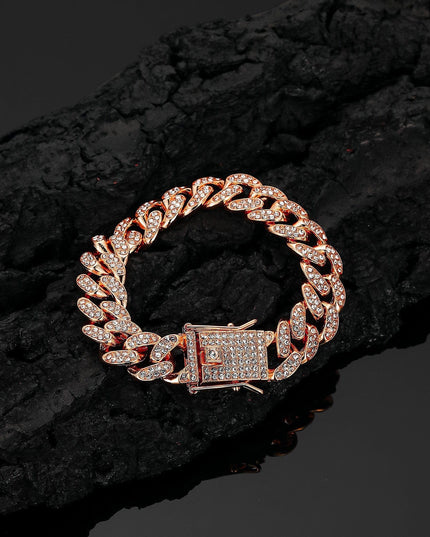 TALKLESSFASHION Rose gold (anklet) 25 cm MS Full Diamond Bracelet 13MM Hip Hop American Hip Street Full Diamond Rap Rap Anklet Cuban Chain Men's Bracelet