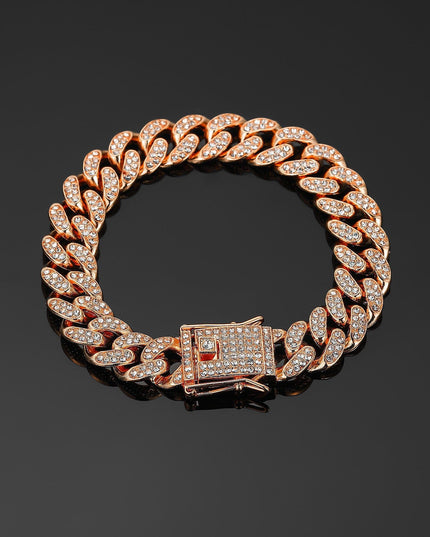 TALKLESSFASHION Rose gold (bracelet) 23 cm MS Full Diamond Bracelet 13MM Hip Hop American Hip Street Full Diamond Rap Rap Anklet Cuban Chain Men's Bracelet