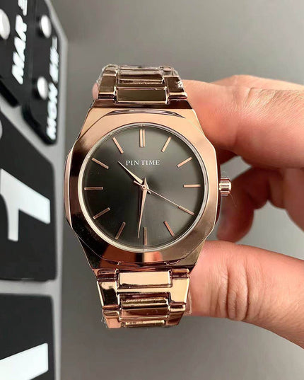 TALKLESSFASHION Rose gold Square silver band square watch