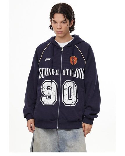 TALKLESSFASHION Royal Blue / S American retro letters bm hooded sweater