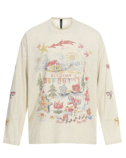 TALKLESSFASHION S / apricot Jiayiku's 2026 spring/summer new printed T-shirt long-sleeved American trendy brand personalized graffiti color sports base shirt