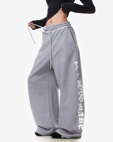 TALKLESSFASHION S / B3108 Slacks - Grey Vintage American Letter Print Scimitar Sweatpants Women's Trendy Sports Jazz Dance Street Loose Drape Wide-leg Pants