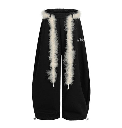 TALKLESSFASHION S / B3123 Slacks - Black Retro plush belt sweatpants, women's casual loose wide-legged dancing, lazy wind, mopping the floor, slimming jazz style scimitar pants