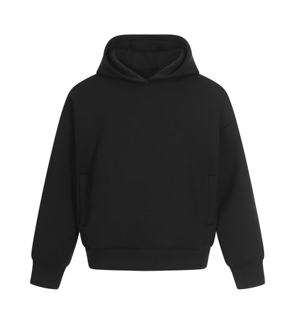 TALKLESSFASHION S / black 0273 American retro high-end neutral solid color simple design heavy men's short and wide hooded sweatshirt